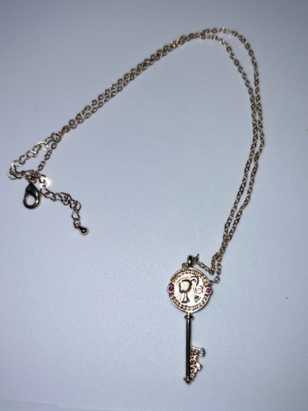 Gold Key Pendant Necklace with Pink Accents - Women Jewelry